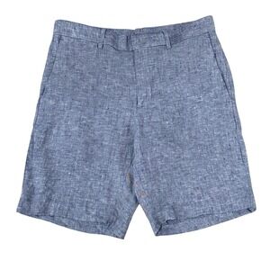 Cubavera Collection Mens Blue 100% Linen Flat Front Shorts Size 30 Resort Preppy